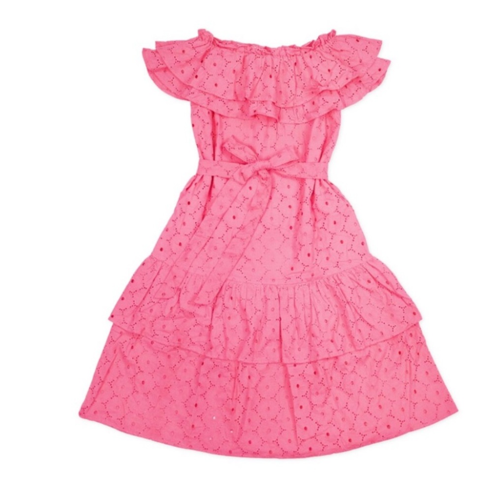 Elizabeth Wilson Pink Eyelet ruffle midi dress size small